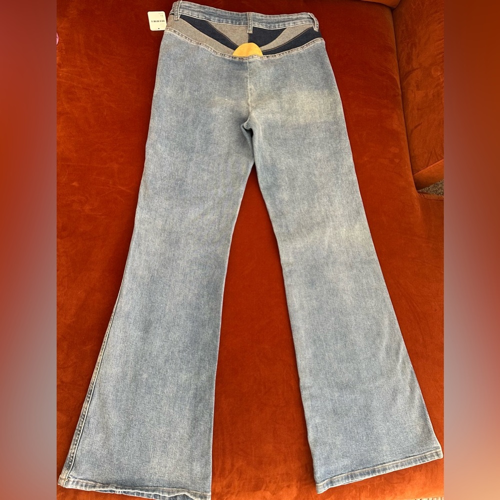 Free People Brand New Tags Seasons In The Sun Flare Hippie Festival Denim Jeans - Picture 5 of 14